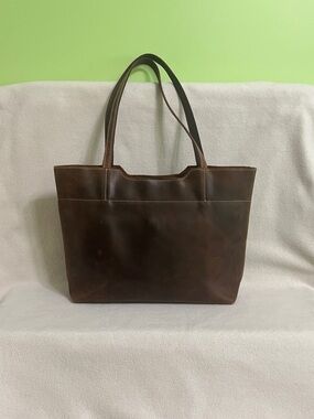 S-ZONE Genuine Distressed Leather Tote Bag Brown Laptop Work Office Shoulder Bag